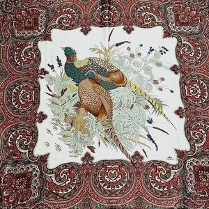 NWT Silk King 100% Silk Paisley Pheasant Bird Print Square Scarf 40" x 40"